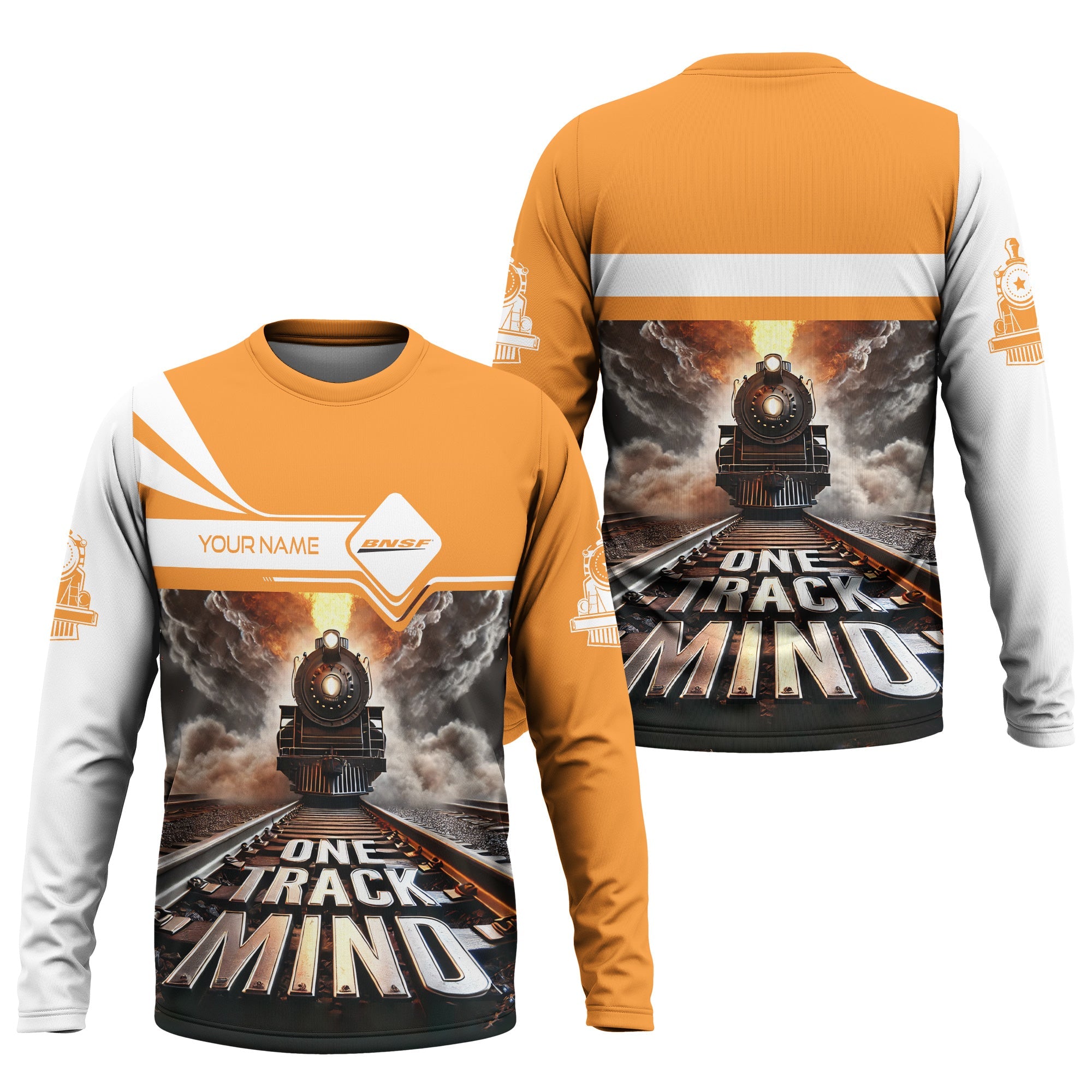 Railspirit Personalized BNSF Railway Long Sleeve Shirt One Track Mind Train Printed Shirt