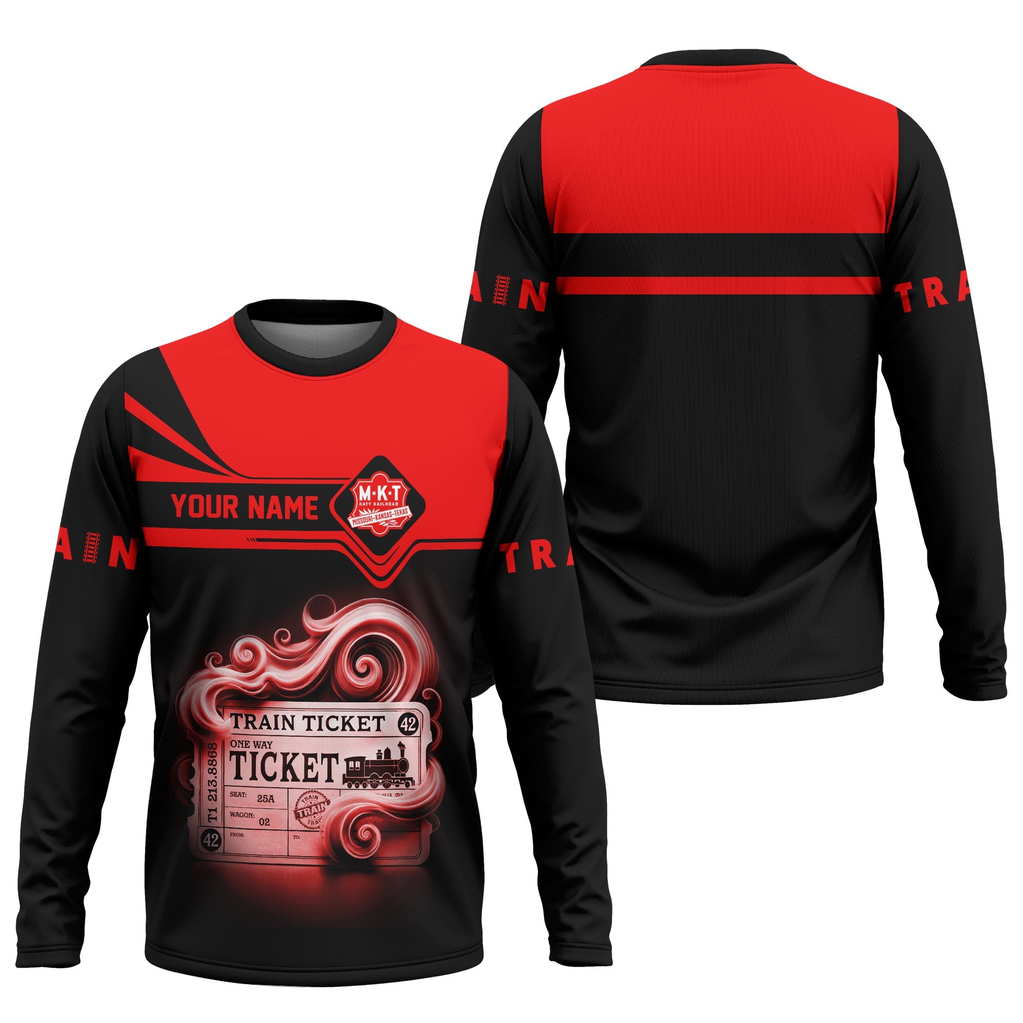 Railspirit Custom Name Katy Railroad Long Sleeve Shirt American Train Ticket Printed Shirt