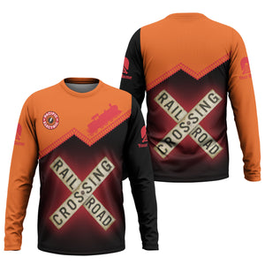 Railspirit Personalized Pacific Electric Railroad Long Sleeve Shirt Railroad Crossing Printed Train Track Shirt