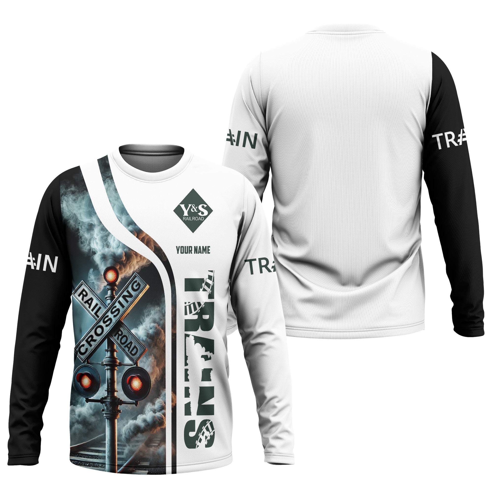 Railspirit Custom Name Youngstown & Southern Railroad Long Sleeve Shirt Railroad Crossing Sign Printed Train Shirt