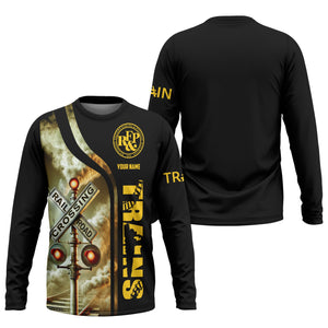 Railspirit Custom Name Richmond, Fredericksburg And Potomac Railroad Long Sleeve Shirt Railroad Crossing Sign Printed Train Shirt