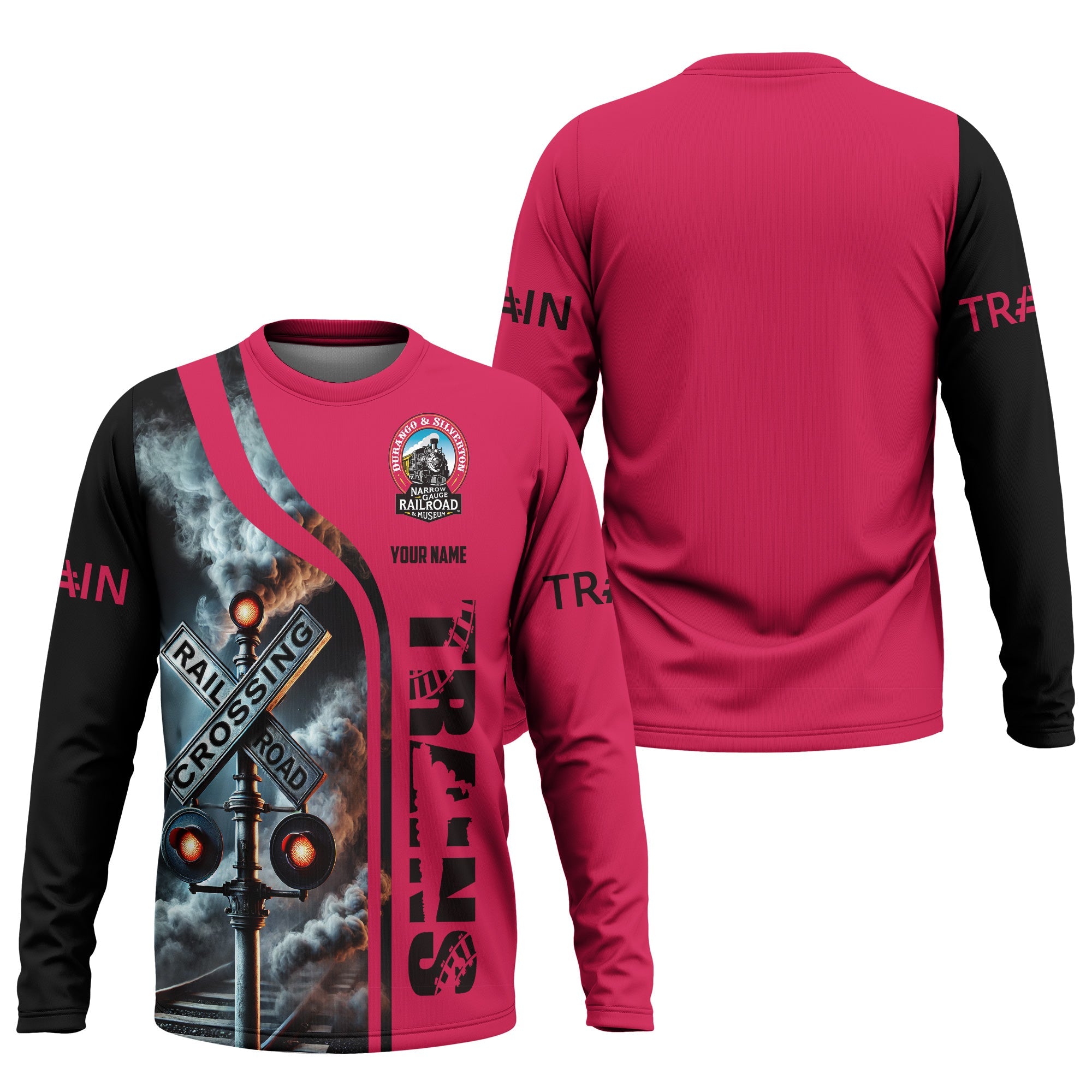 Railspirit Custom Name Durango And Silverton Narrow Gauge Railroad Long Sleeve Shirt Railroad Crossing Sign Printed Train Shirt