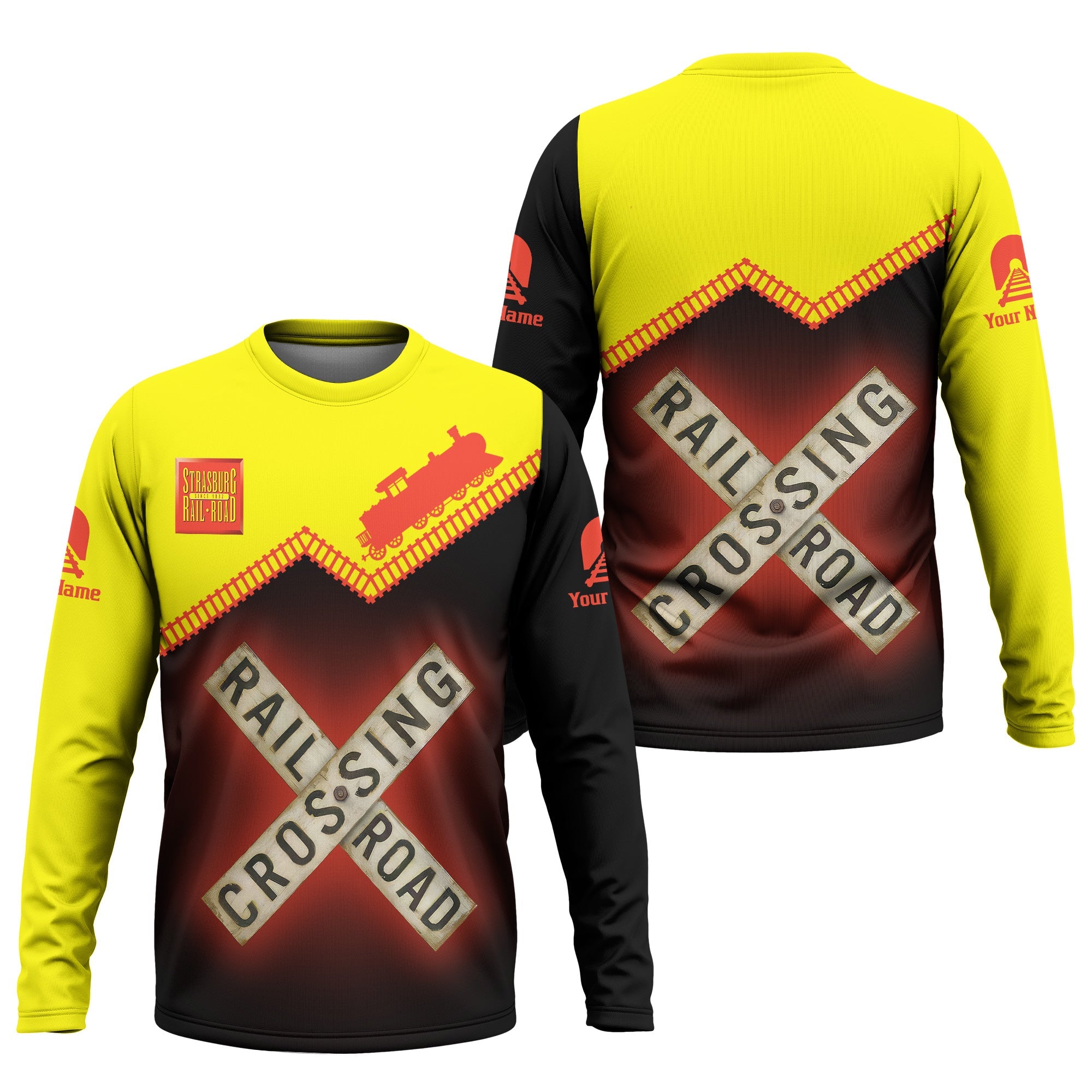 Railspirit Personalized Strasburg Railroad Long Sleeve Shirt Railroad Crossing Printed Train Track Shirt