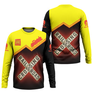 Railspirit Personalized Strasburg Railroad Long Sleeve Shirt Railroad Crossing Printed Train Track Shirt