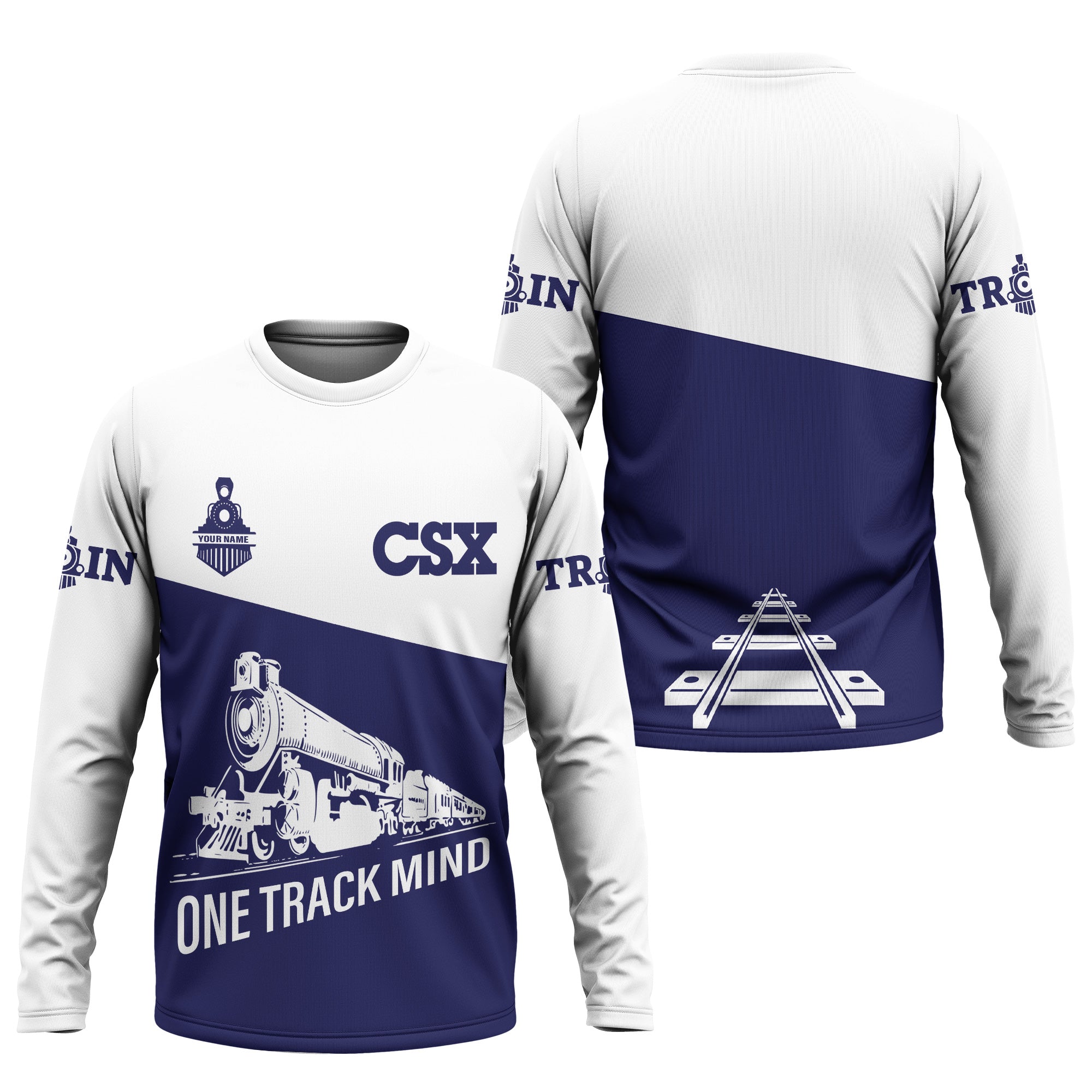 Railspirit Custom Name CSX Transportation Railroad Long Sleeve Shirt One Track Mind Printed Shirt