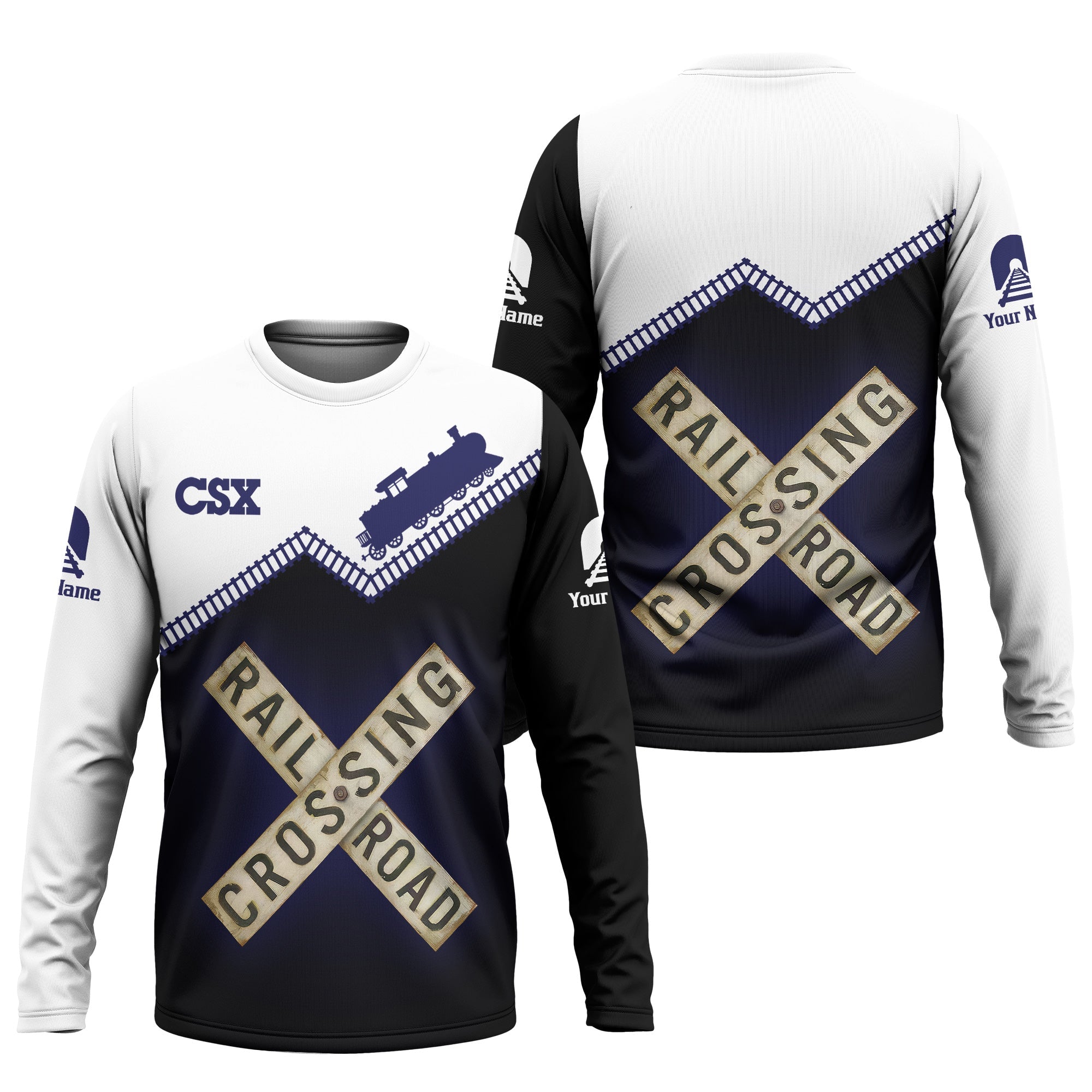 Railspirit Personalized CSX Transportation Railroad Long Sleeve Shirt Railroad Crossing Printed Train Track Shirt