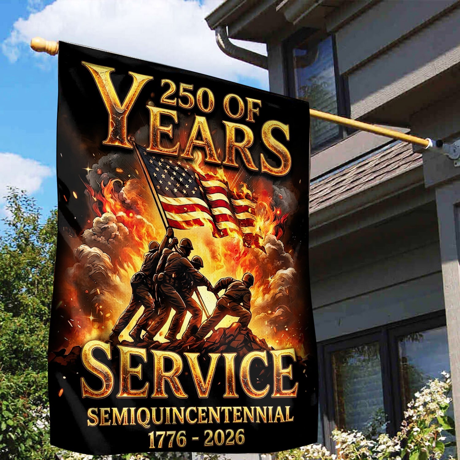 250 Years of Service Flag, USA 1776–2026 Patriotic House Flag, Semiquincentennial American Outdoor Banner