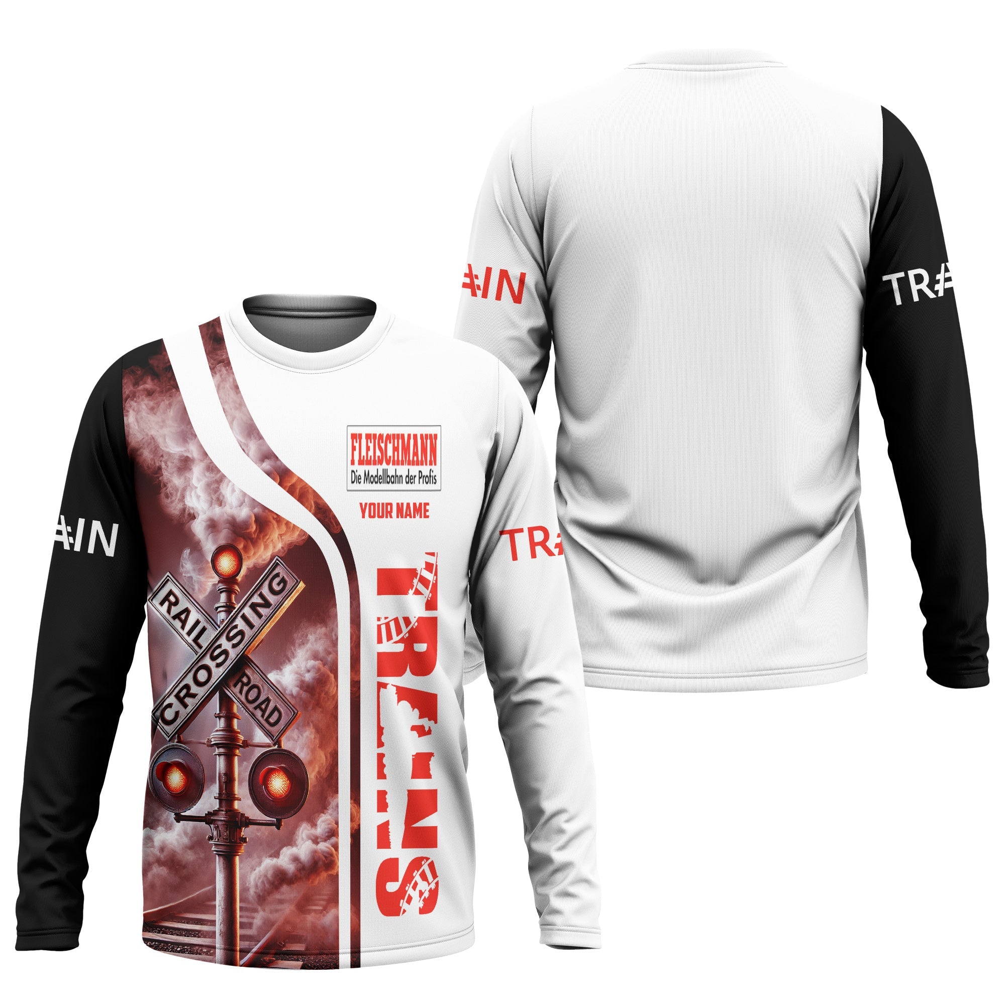 Railspirit Custom Name Fleischmann And Western Railroad Long Sleeve Shirt Railroad Crossing Sign Printed Train Shirt