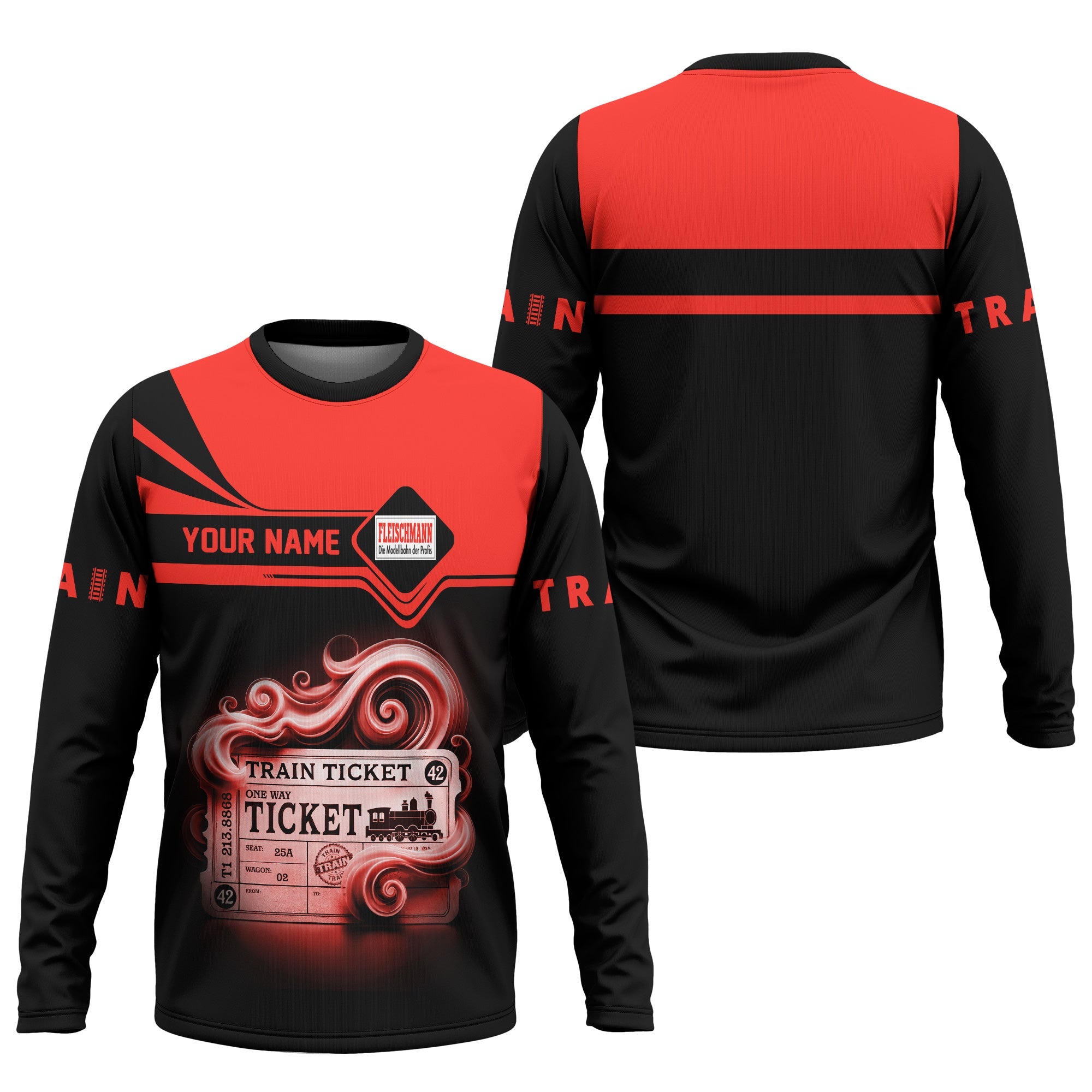 Railspirit Custom Name Fleischmann And Western Railroad Long Sleeve Shirt American Train Ticket Printed Shirt