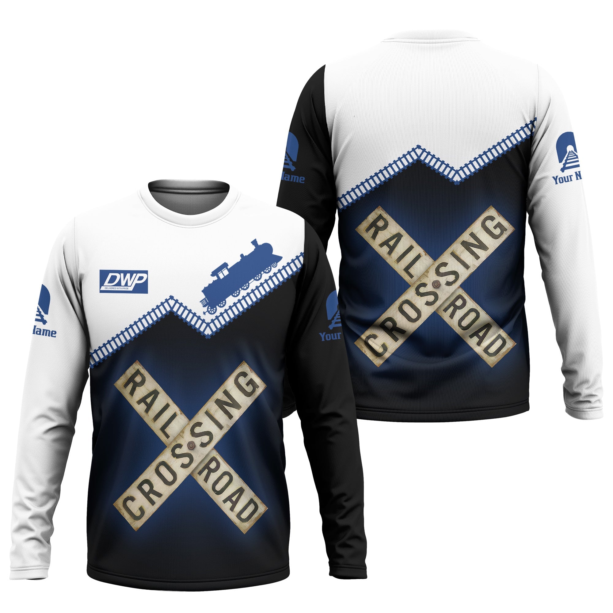 Railspirit Personalized Duluth, Winnipeg and Pacific Railway Long Sleeve Shirt Railroad Crossing Printed Train Track Shirt
