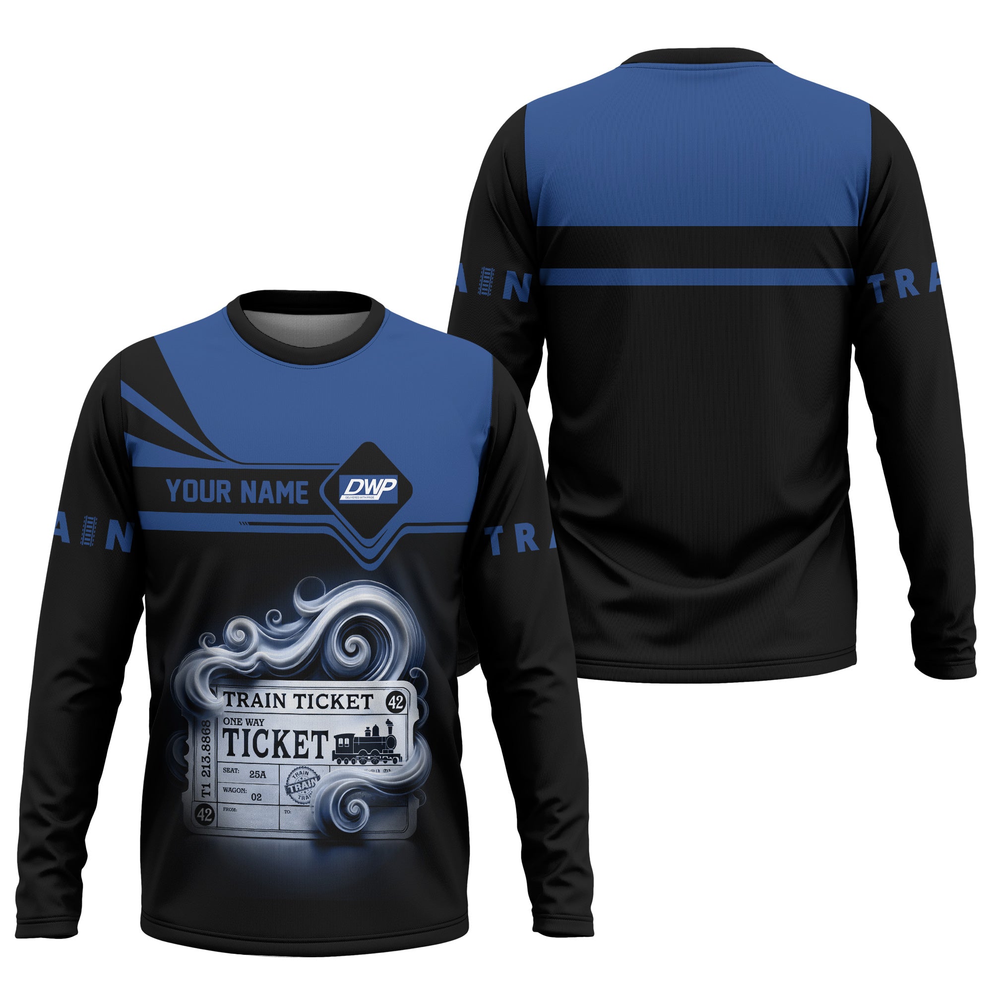 Railspirit Custom Name Duluth, Winnipeg and Pacific Railway Long Sleeve Shirt American Train Ticket Printed Shirt