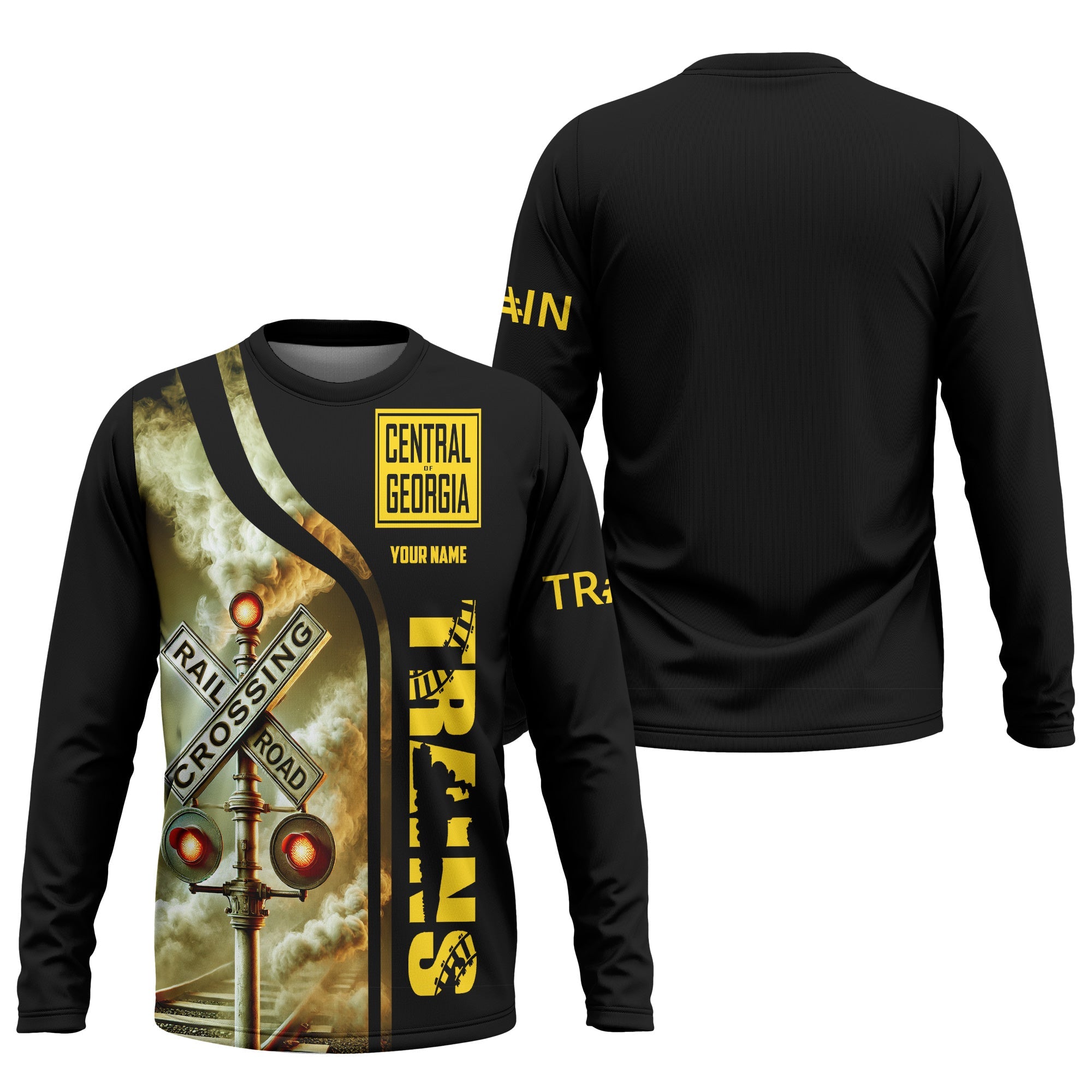 Railspirit Custom Name Central of Georgia Railway Long Sleeve Shirt Railroad Crossing Sign Printed Train Shirt