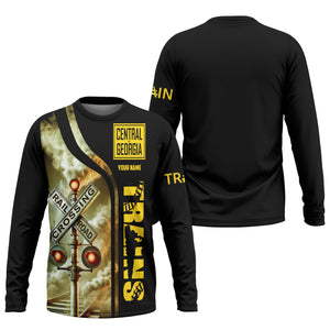 Railspirit Custom Name Central of Georgia Railway Long Sleeve Shirt Railroad Crossing Sign Printed Train Shirt