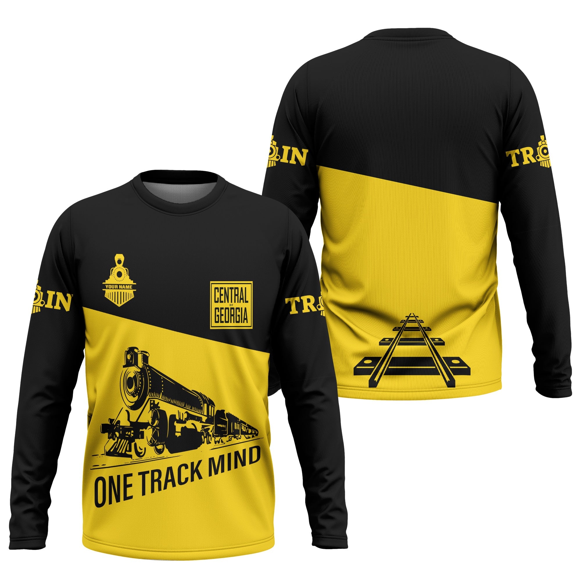 Railspirit Custom Name Central of Georgia Railway Long Sleeve Shirt One Track Mind Printed Shirt