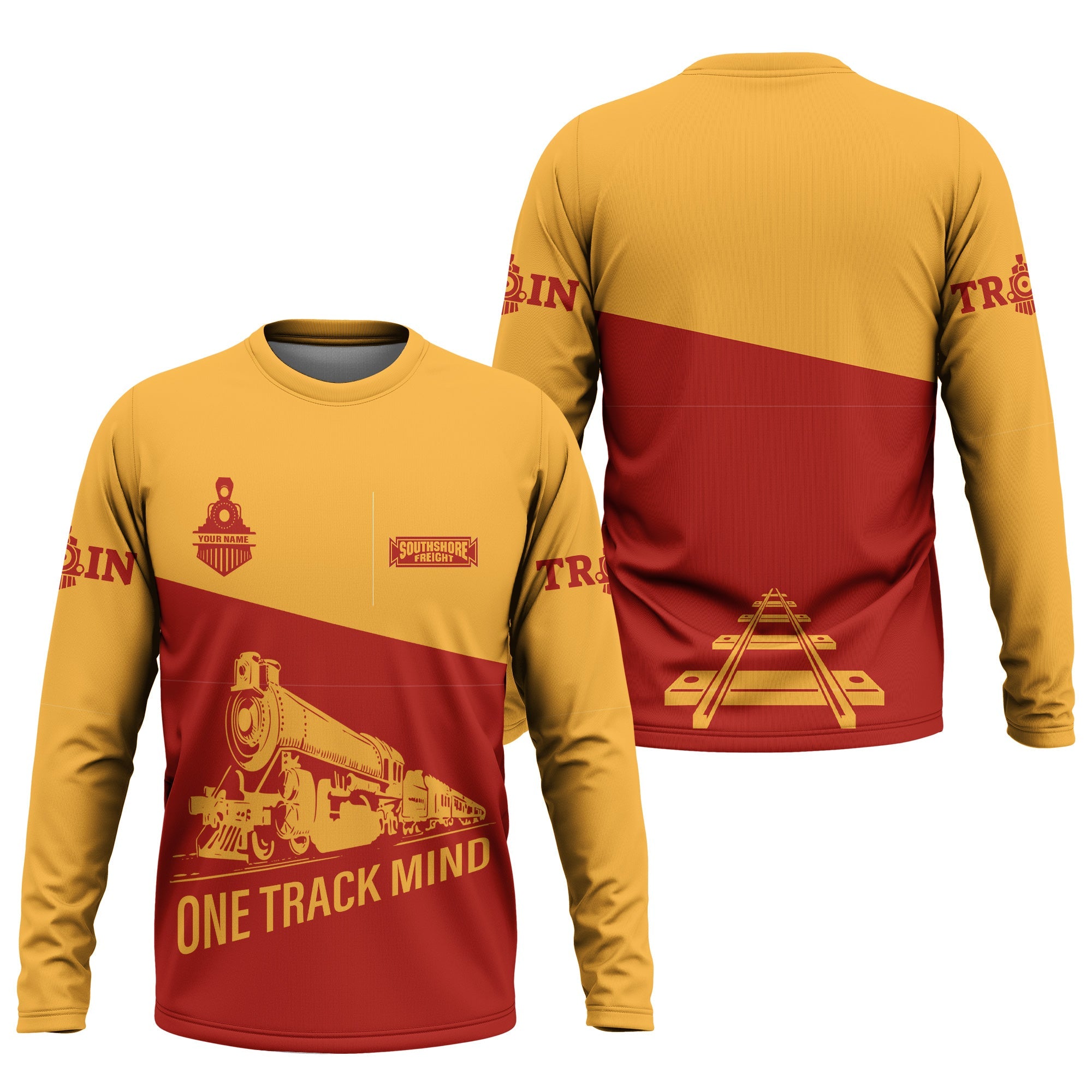 Railspirit Custom Name Chicago South Shore and South Bend Railroad Long Sleeve Shirt One Track Mind Printed Shirt