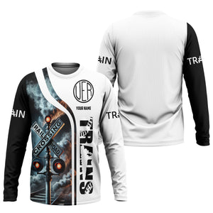 Railspirit Custom Name Union Electric Railway Long Sleeve Shirt Railroad Crossing Sign Printed Train Shirt