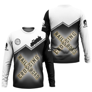 Railspirit Personalized Union Electric Railway Long Sleeve Shirt Railroad Crossing Printed Train Track Shirt