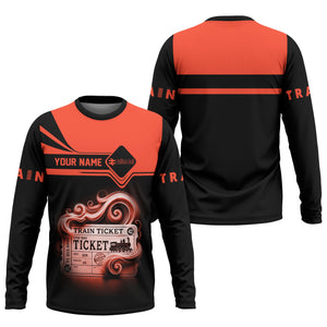 Railspirit Custom Name Bristish Railway Long Sleeve Shirt American Train Ticket Printed Shirt