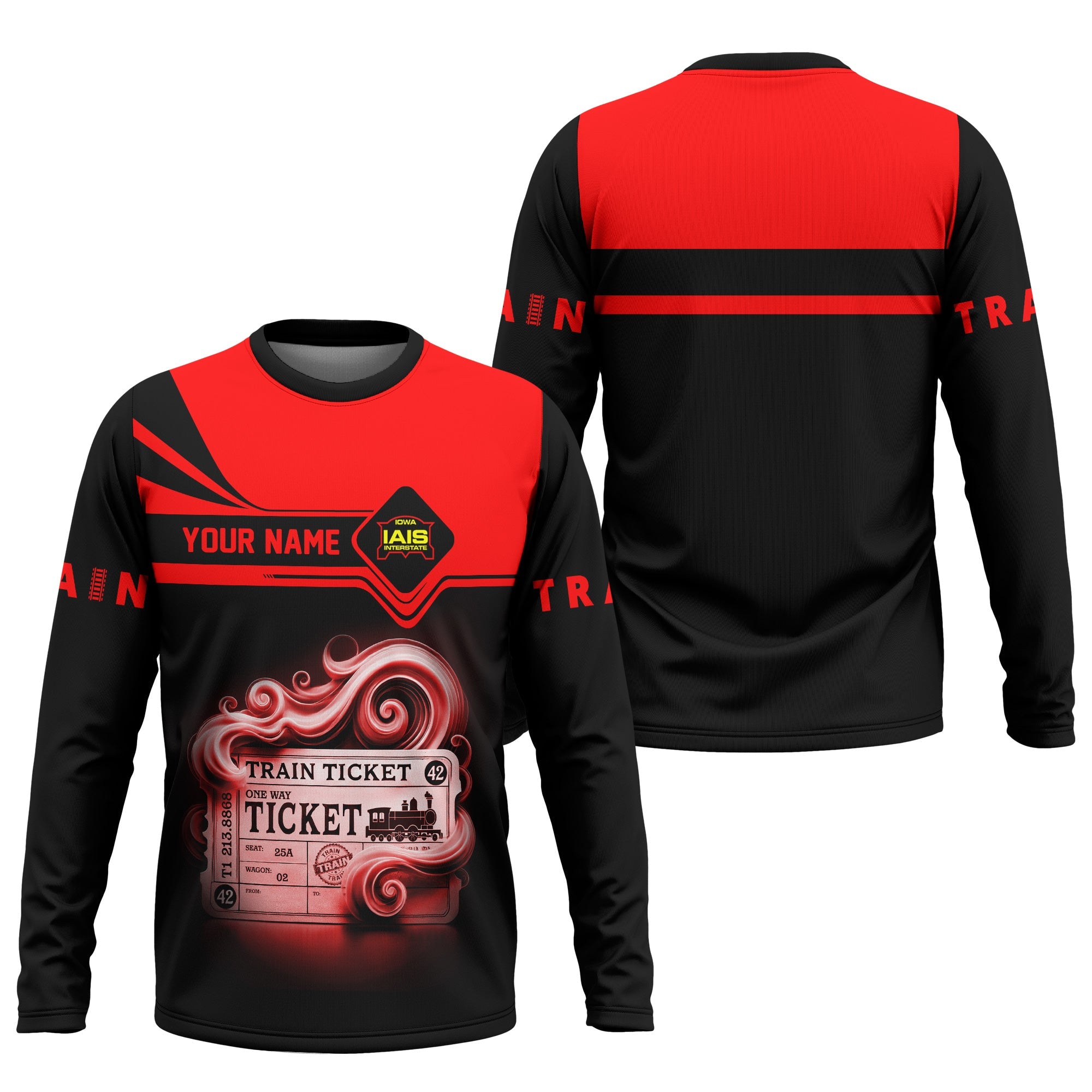Railspirit Custom Name Iowa Interstate Railroad Long Sleeve Shirt American Train Ticket IAIS Printed Shirt