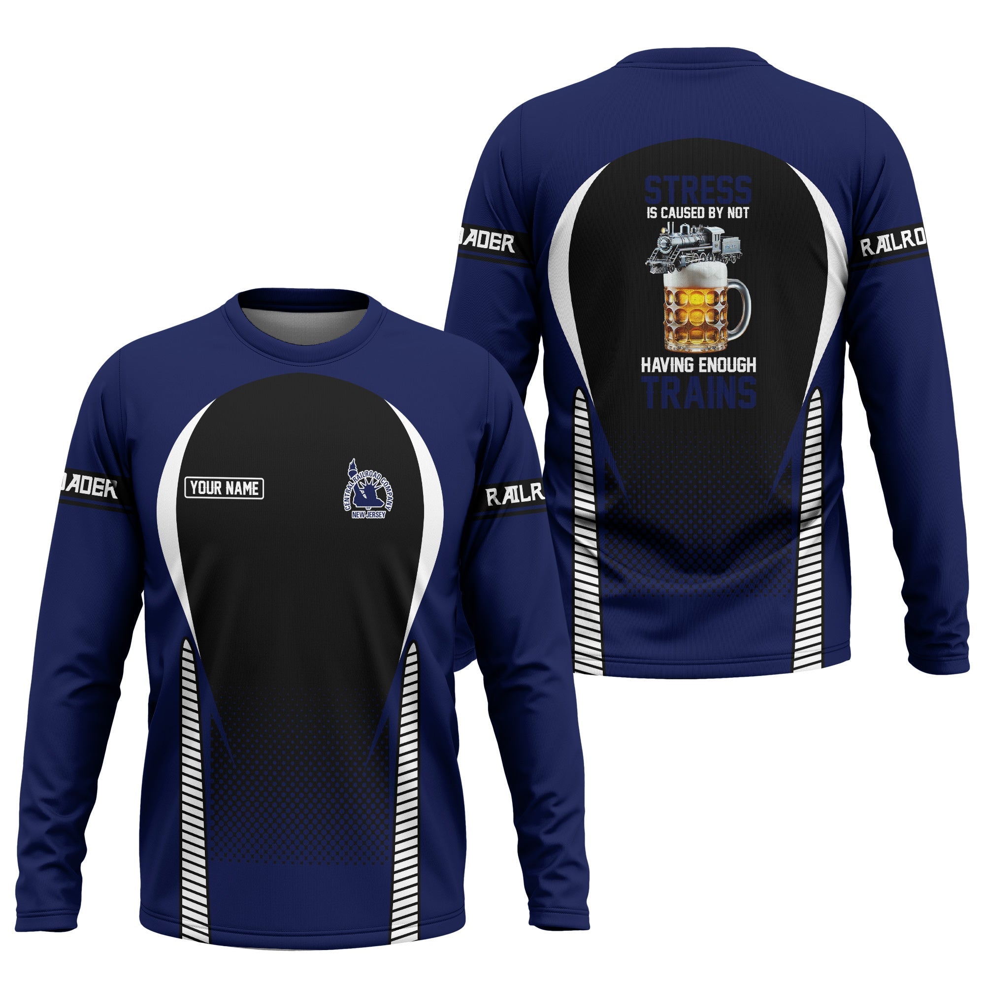 Railspirit Personalized Jersey Central Railroad Long Sleeve Shirt Train Long Sleeve Shirt Gift Idea For Train Lover