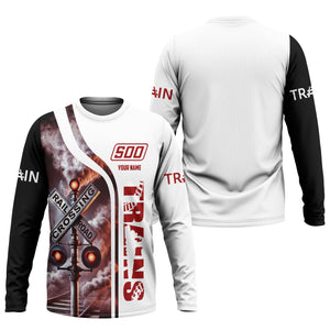 Railspirit Custom Name Soo Line Railroad Long Sleeve Shirt Railroad Crossing Sign Printed Train Shirt