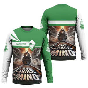 Railspirit Personalized Burlington Northern Railroad Long Sleeve Shirt One Track Mind Train Printed Shirt