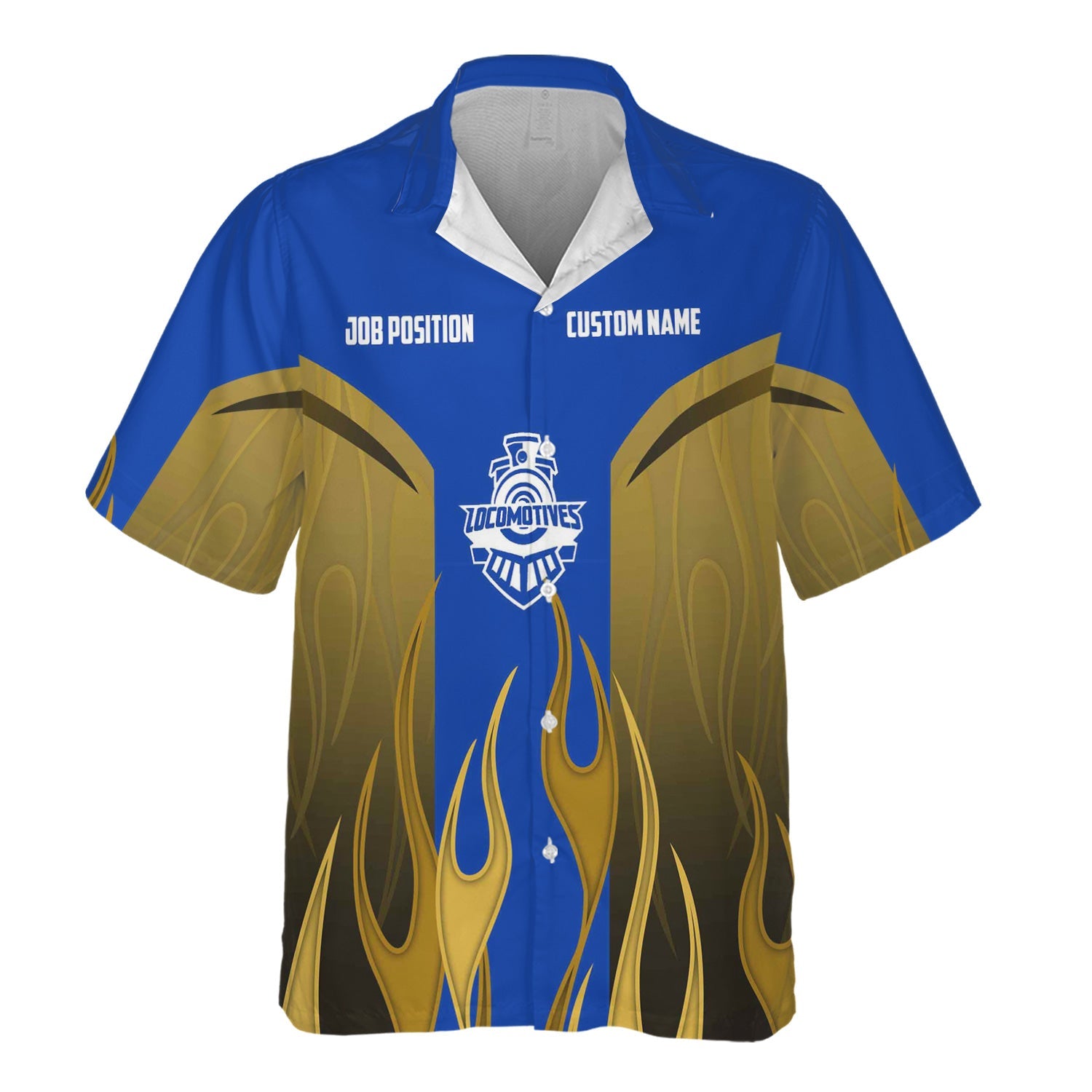 Railspirit Custom Name and Job Title Long Island Railroad Hawaiian Shirt Flame Graphic Train Shirt For Rail Workers