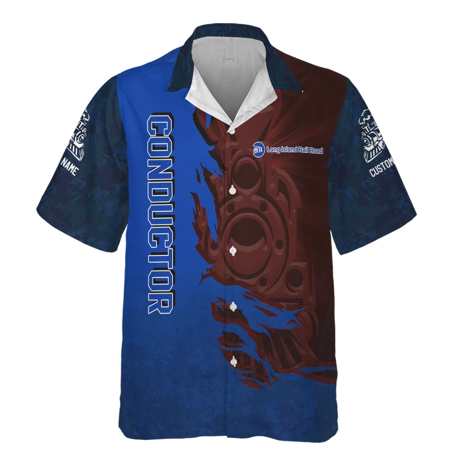 Railspirit Personalized Long Island Railroad Hawaiian Shirt Blazing Style with Custom Position Train Shirt