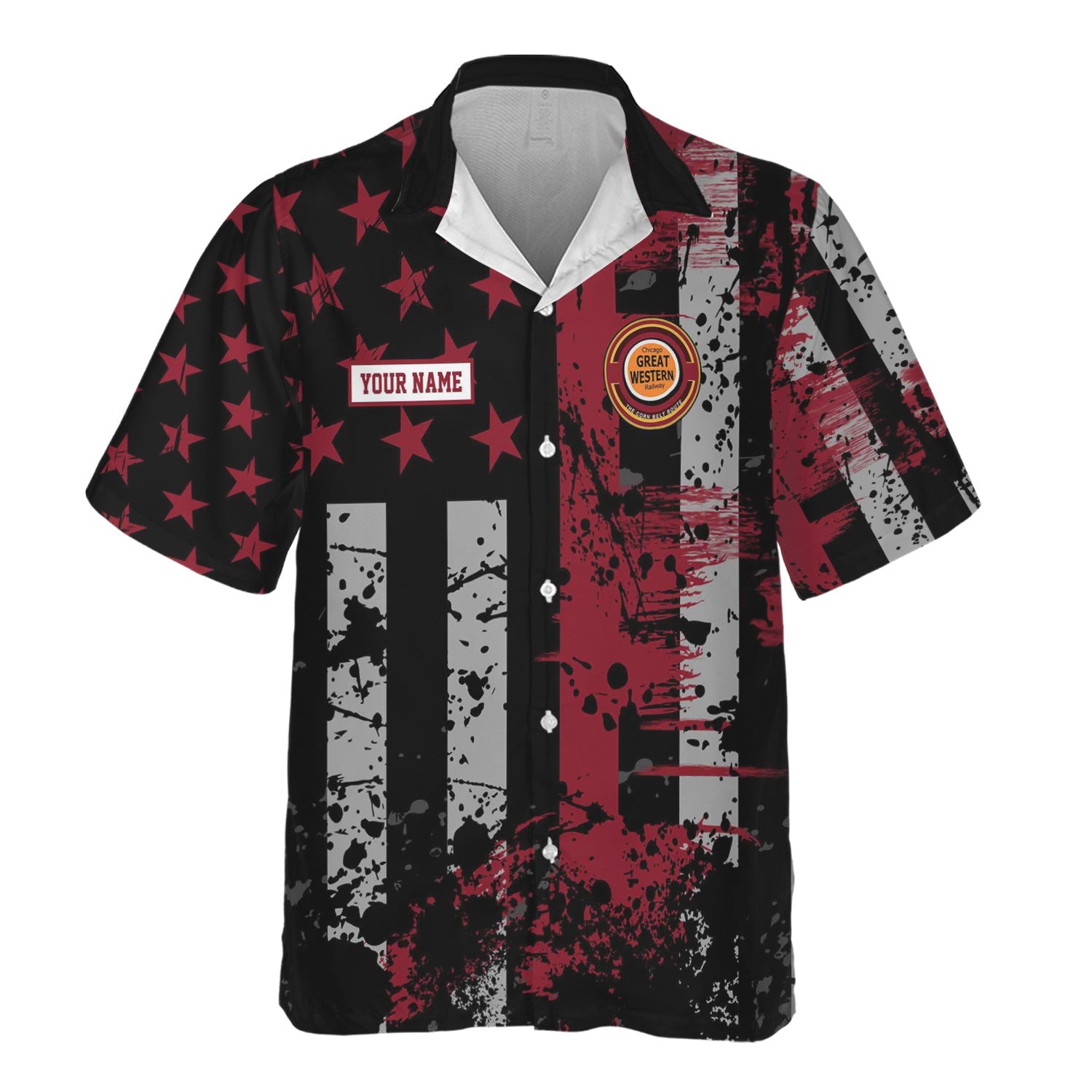 Railspirit Personalized Chicago Great Western Railroad Hawaiian Shirt Artistic Paint American Flag Style Train Shirt