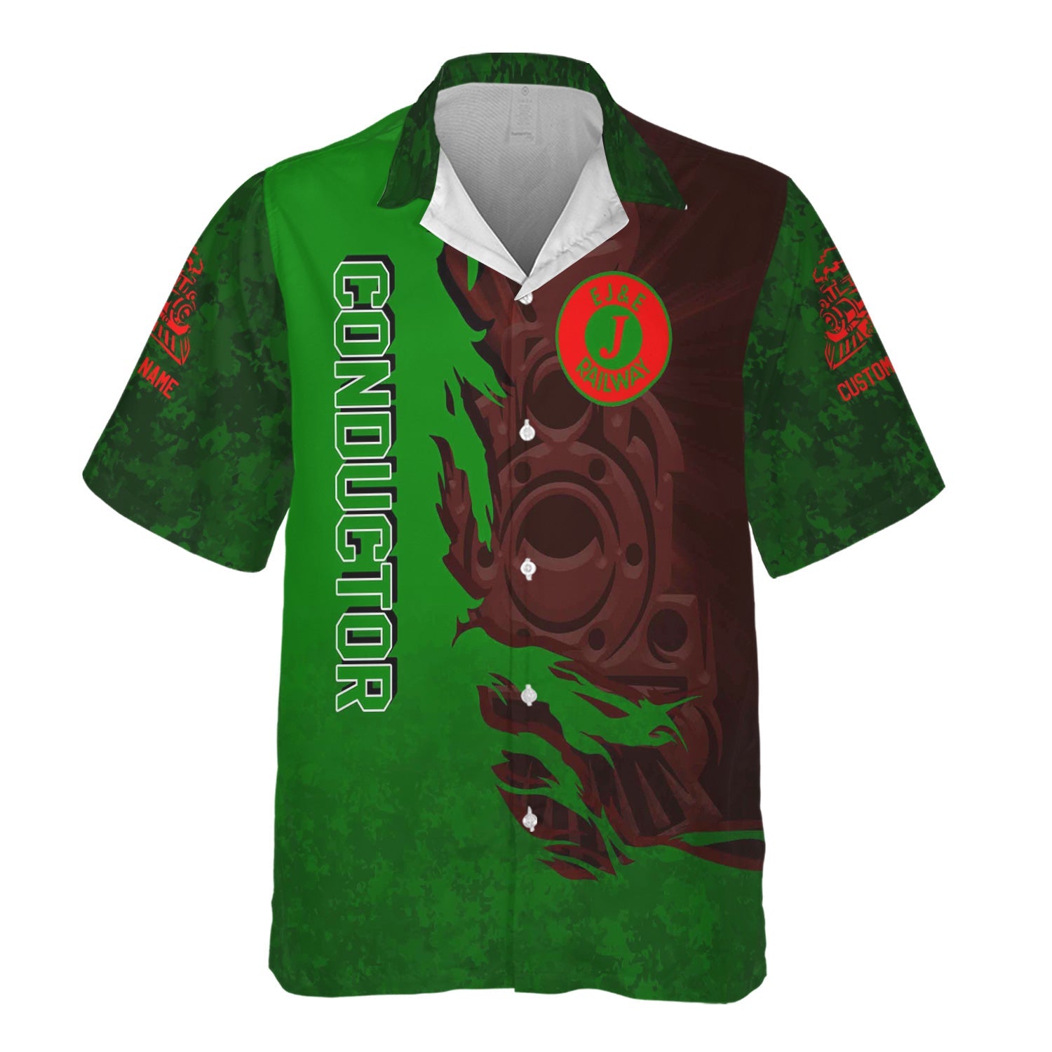 Railspirit Personalized Elgin Joliet And Eastern Railroad Hawaiian Shirt Blazing Style with Custom Position Train Shirt