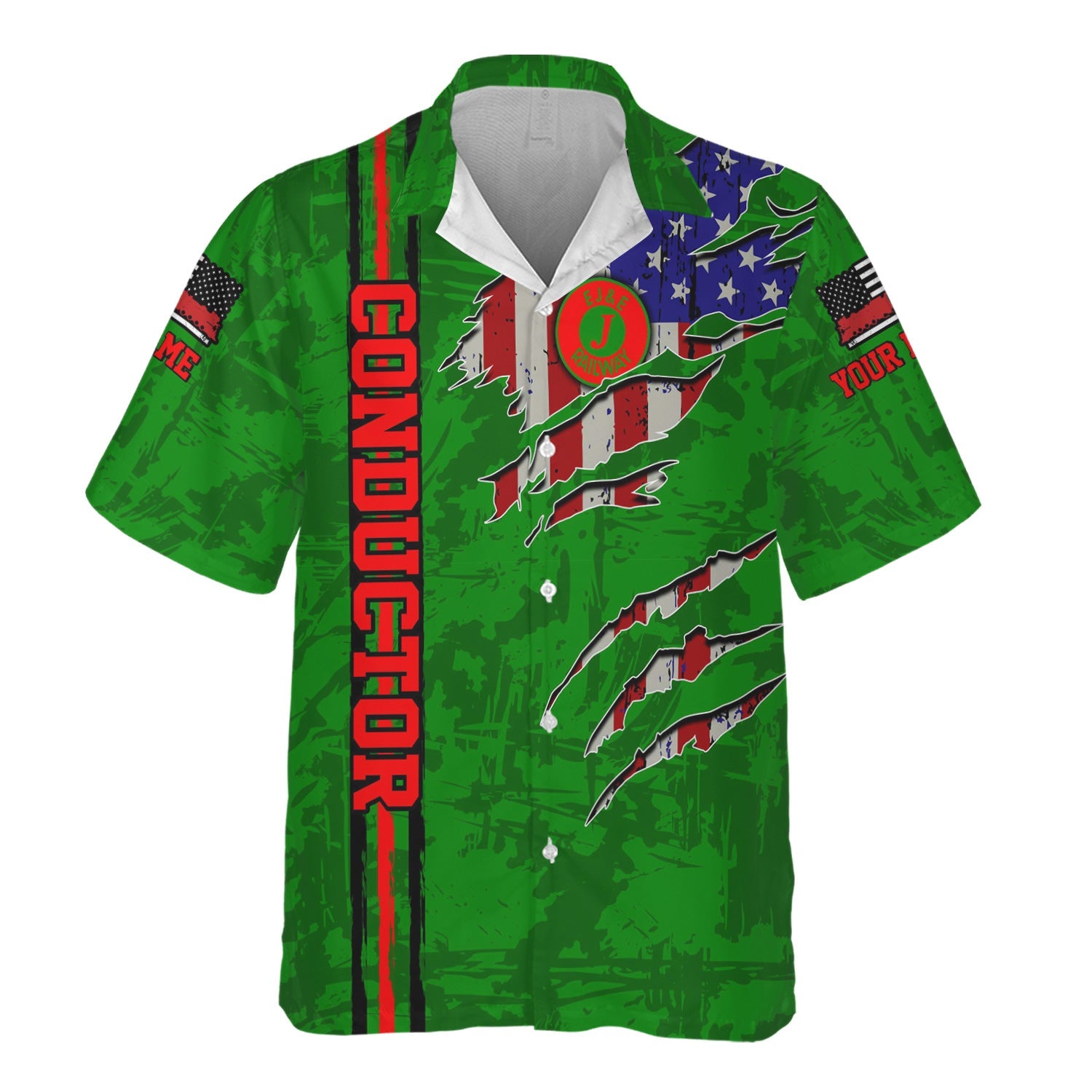 Railspirit Personalized Elgin Joliet And Eastern Railroad Hawaiian Shirt USA Flag Claw Art with Custom Job Train Shirt