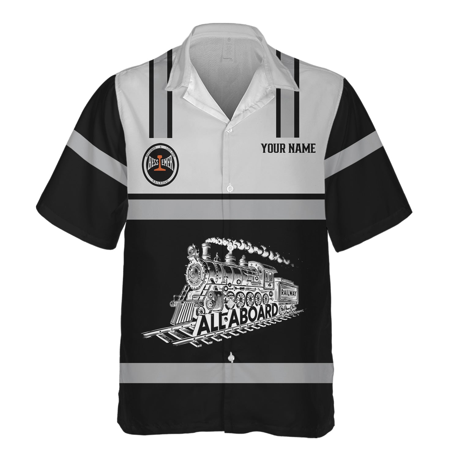 Railspirit Custom Name Bessemer And Lake Erie Railroad Hawaiian Shirt Eat Train Sleep Repeat Printed Train Shirt