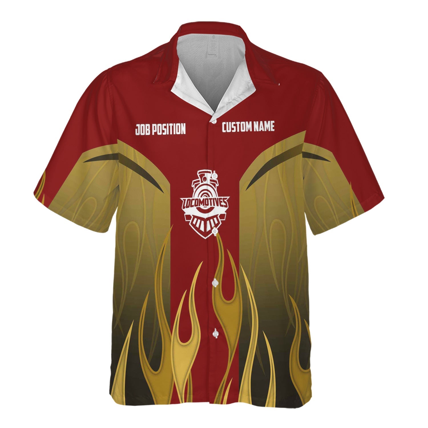 Railspirit Custom Name and Job Title Detroit & Mackinac Railroad Hawaiian Shirt Flame Graphic Train Shirt For Rail Workers
