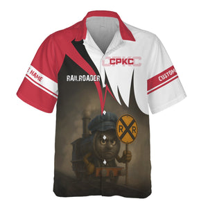Railspirit Personalized Canadian Pacific Kansas City Hawaiian Shirt Angry Train CPKC Hawaiian Shirt Gift Idea For Train Lover