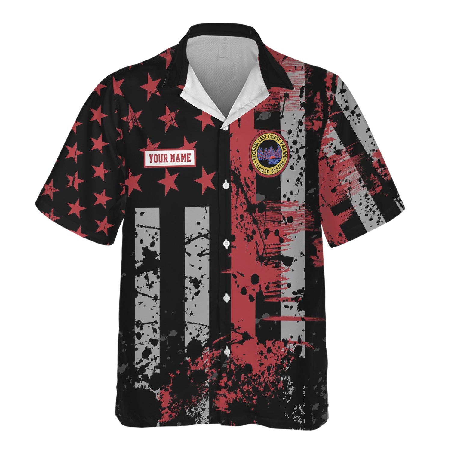 Railspirit Personalized Florida East Coast Railway Hawaiian Shirt Artistic Paint American Flag Style Train Shirt