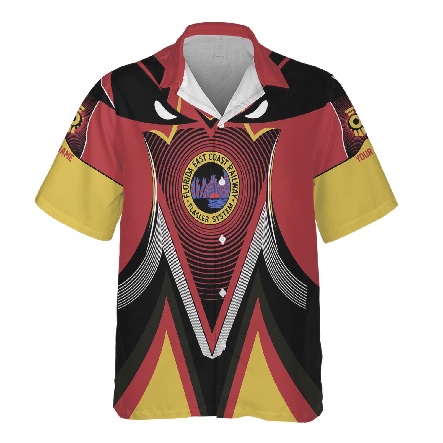 Railspirit Personalized Florida East Coast Railway Hawaiian Shirt Vibrant Graphic Pattern Shirt For Train Enthusiasts