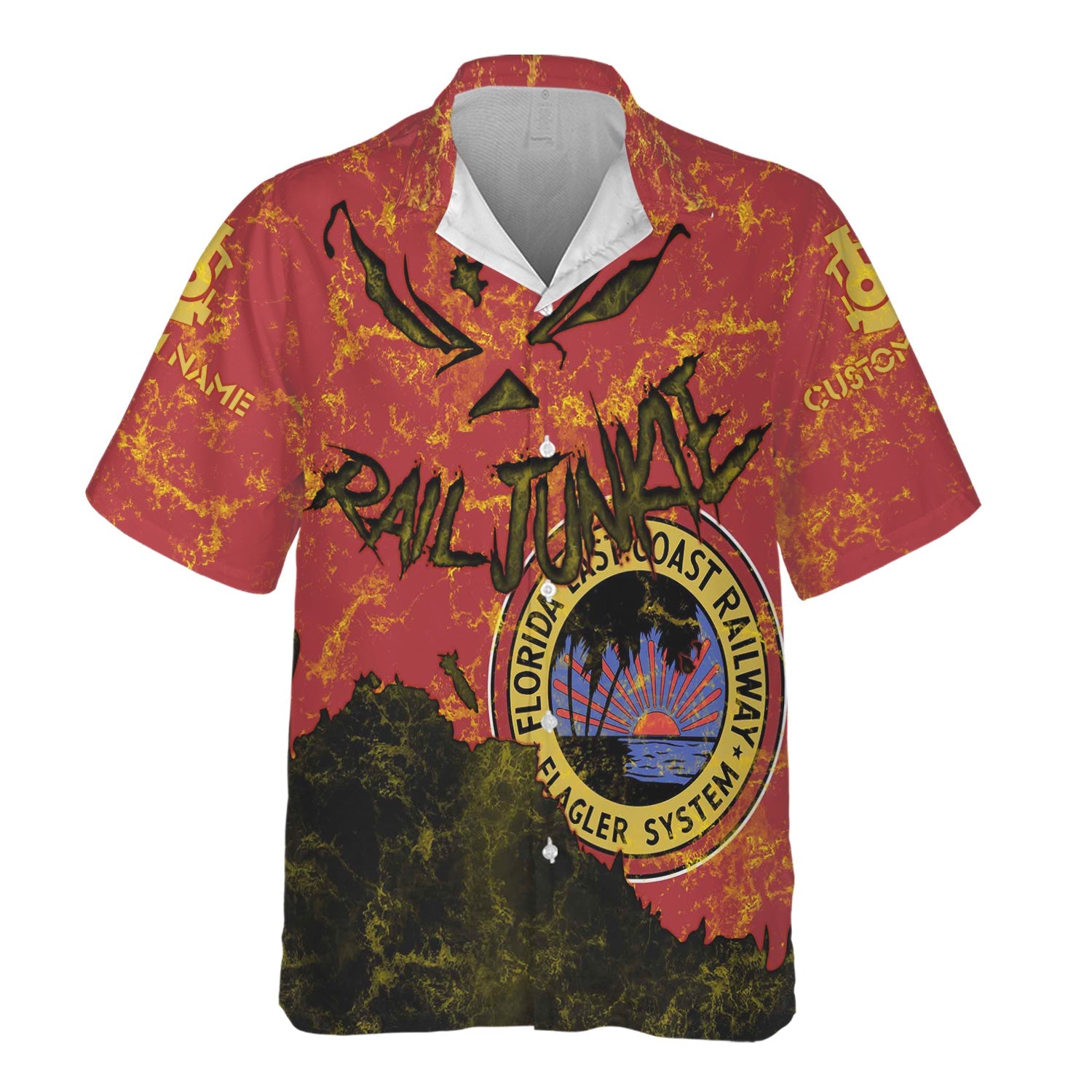 Railspirit Personalized Florida East Coast Railway Hawaiian Shirt Torn Graphic Style Train Shirt For Rail Junkie