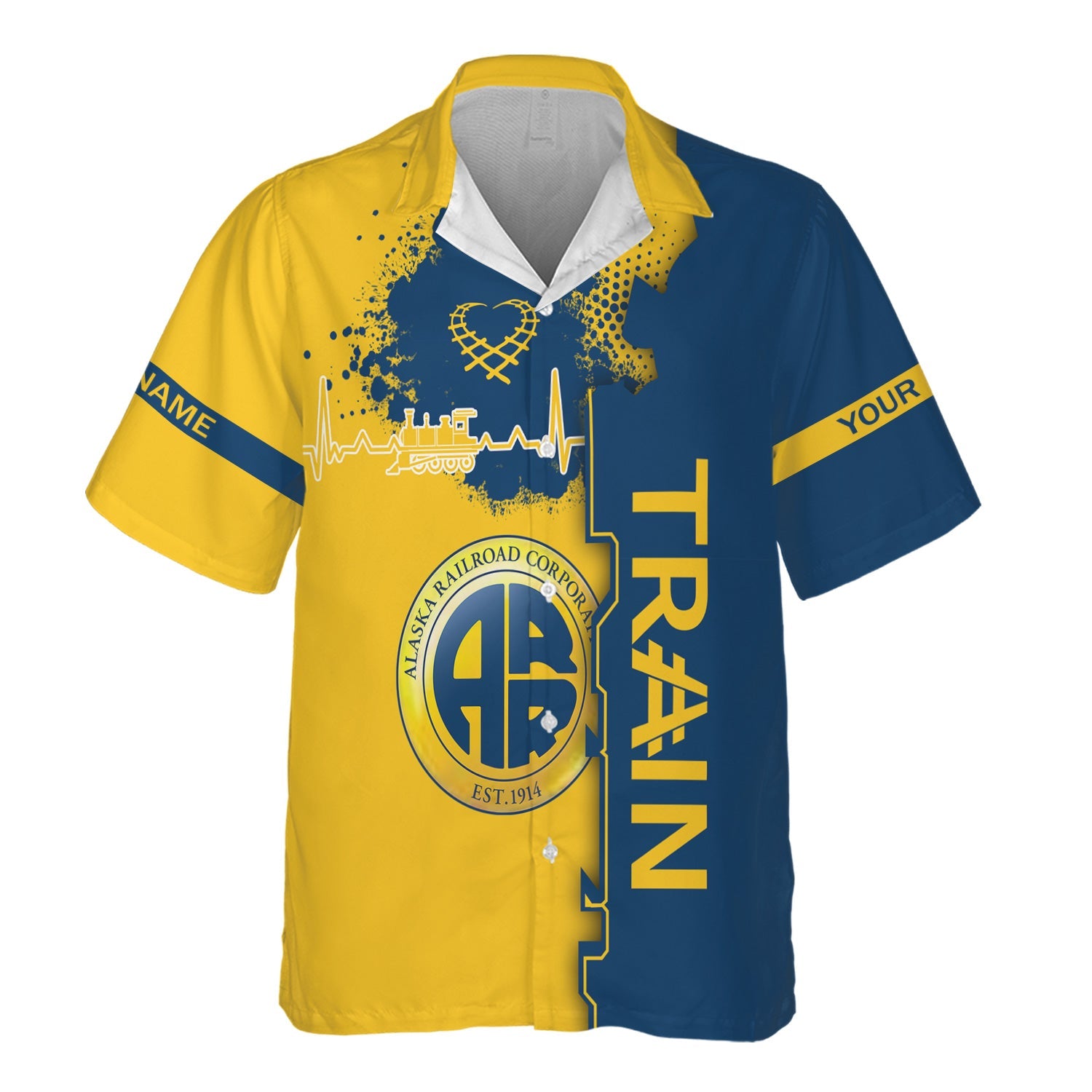 Railspirit Personalized Alaska Railroad Hawaiian Shirt Engine Heartbeat and Track Love Style Shirt Gift Idea For Train Lovers