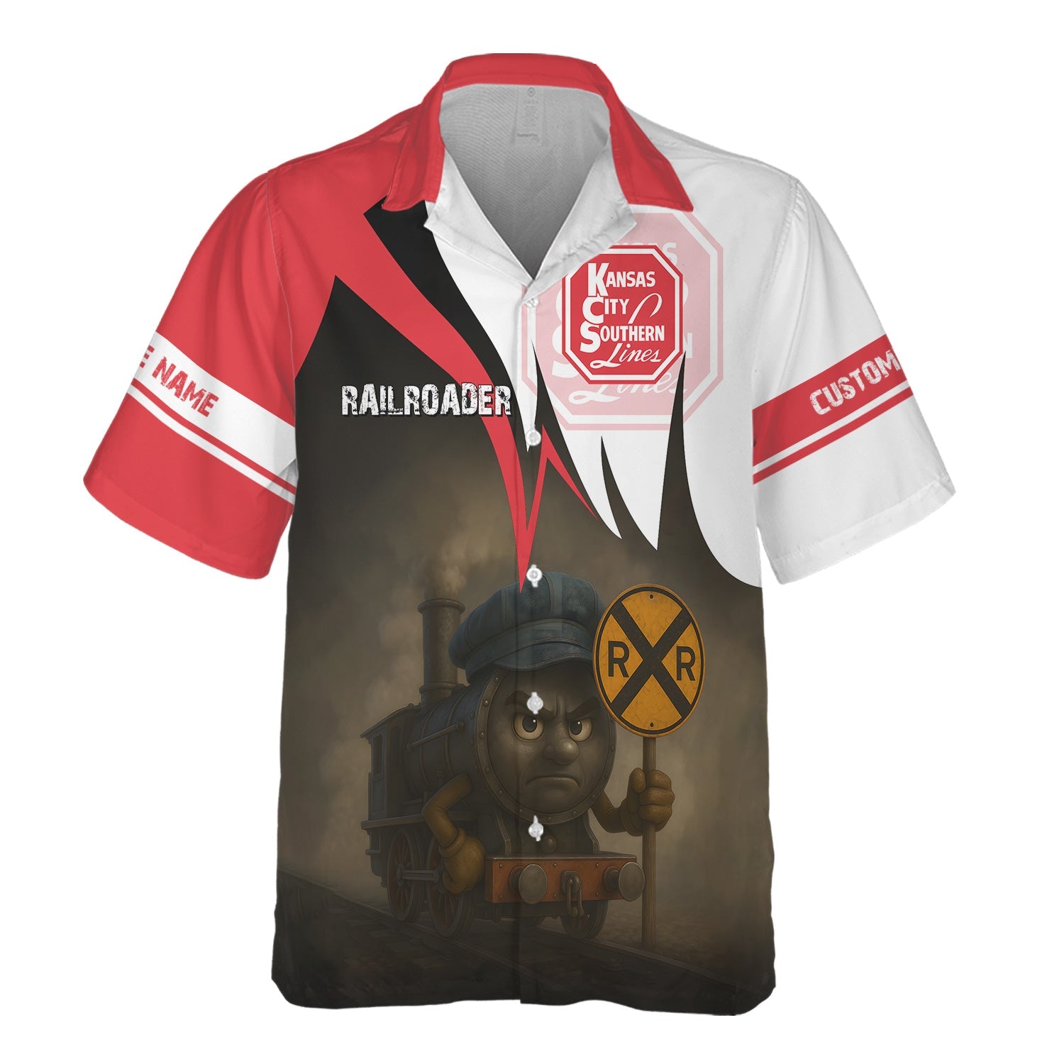 Railspirit Personalized Kansas City Southern Hawaiian Shirt Angry Train Hawaiian Shirt Gift Idea For Train Lover
