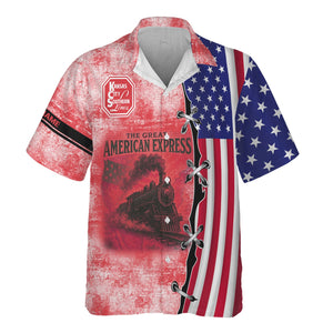 Railspirit Personalized Kansas City Southern Hawaiian Shirt Retro American Express Train With USA Flag Shirt