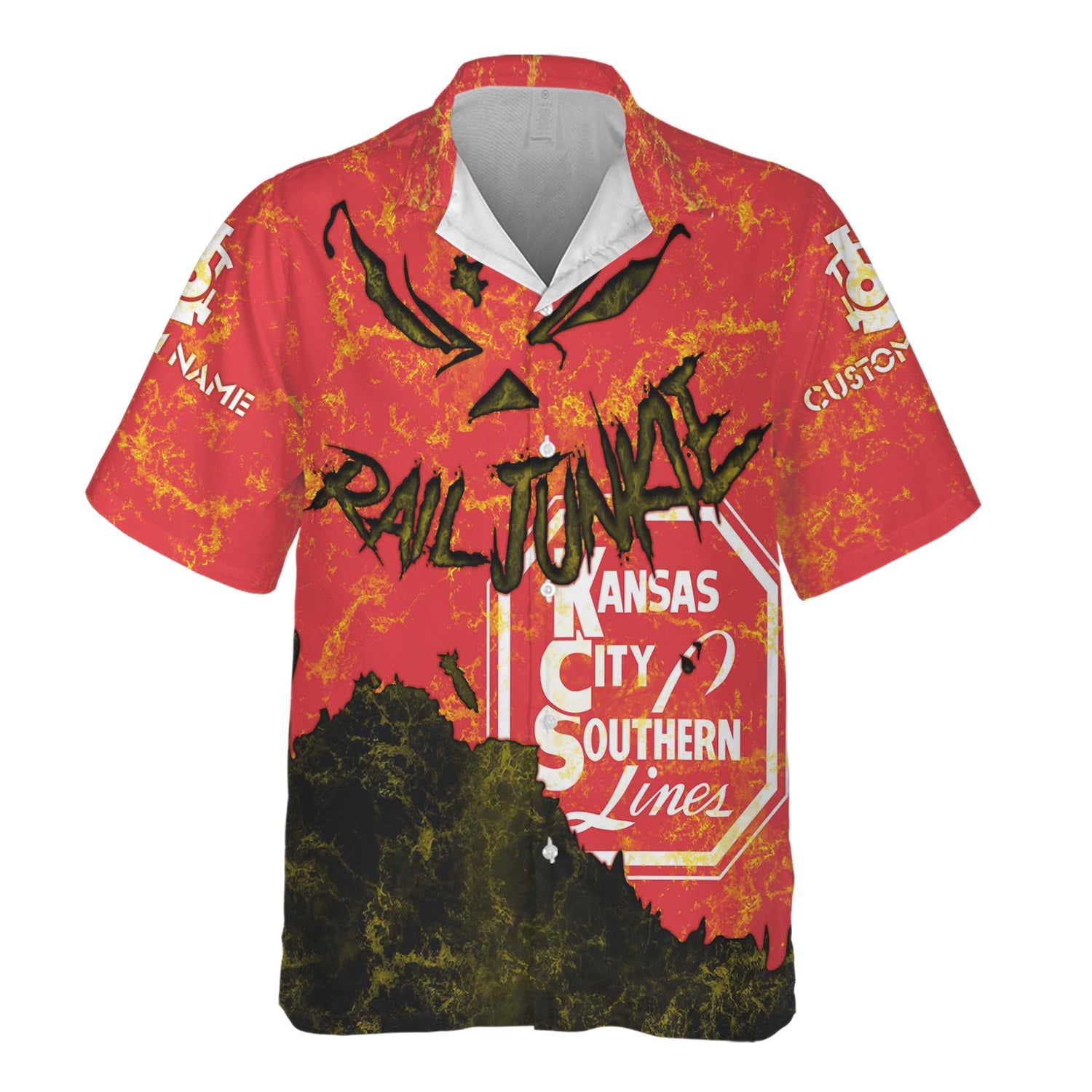 Railspirit Personalized Kansas City Southern Hawaiian Shirt Torn Graphic Style Train Shirt For Rail Junkie