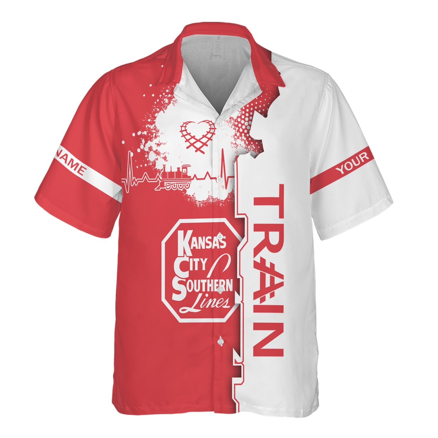 Railspirit Personalized Kansas City Southern Hawaiian Shirt Engine Heartbeat and Track Love Style Shirt Gift Idea For Train Lovers
