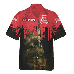 Railspirit Personalized Kansas City Southern Hawaiian Shirt Vintage Train Art Style Shirt For Locomotive Fans