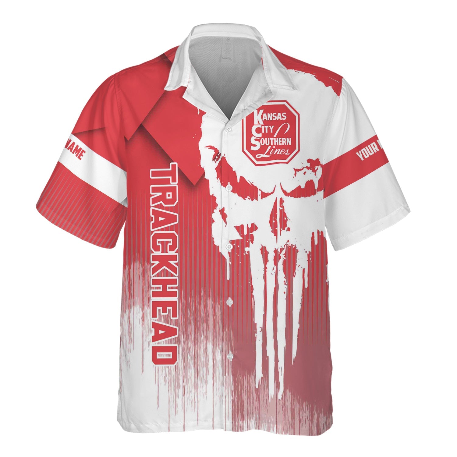 Railspirit Personalized Kansas City Southern Hawaiian Shirt Skull Design with Custom Job Train Shirt for Trackhead Crew