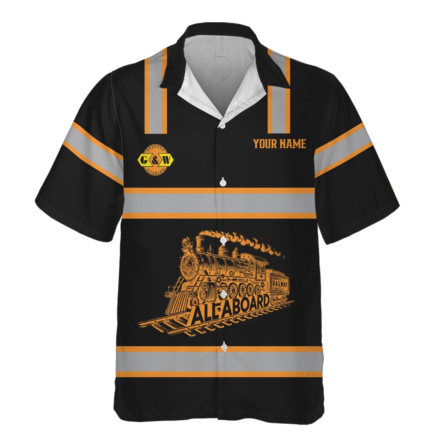 Railspirit Custom Name Genesee & Wyoming Inc. Railroad Hawaiian Shirt Eat Train Sleep Repeat Printed Train Shirt