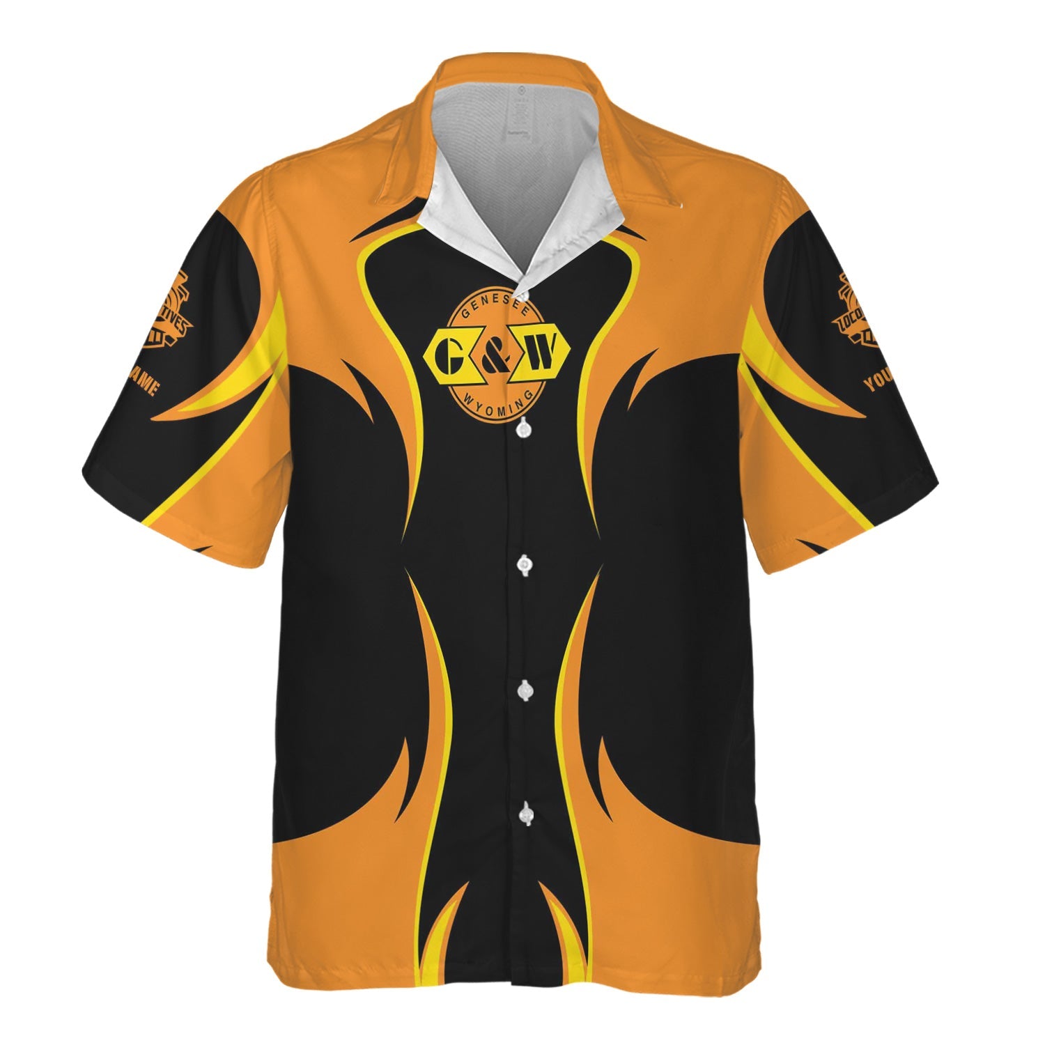 Railspirit Personalized Genesee & Wyoming Inc. Railroad Hawaiian Shirt Distinctive Flame Style Shirt For Steam Engine Addict