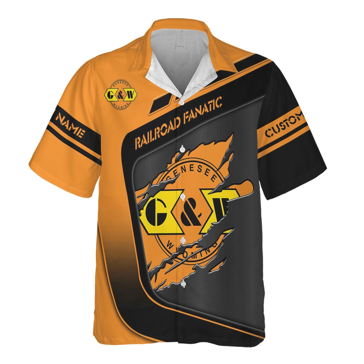 Railspirit Personalized Genesee & Wyoming Inc. Railroad Hawaiian Shirt Ripped Texture Style Train Shirt For Railroad Fanatic