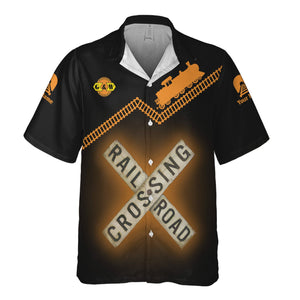 Railspirit Personalized Genesee & Wyoming Inc. Railroad Hawaiian Shirt Railroad Crossing Printed Train Track Shirt