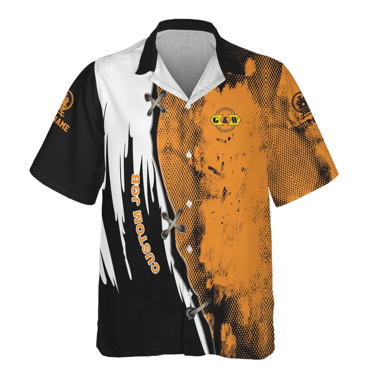 Railspirit Personalized Genesee & Wyoming Inc. Railroad Hawaiian Shirt Retro Stitches Design with Custom Position Train Shirt