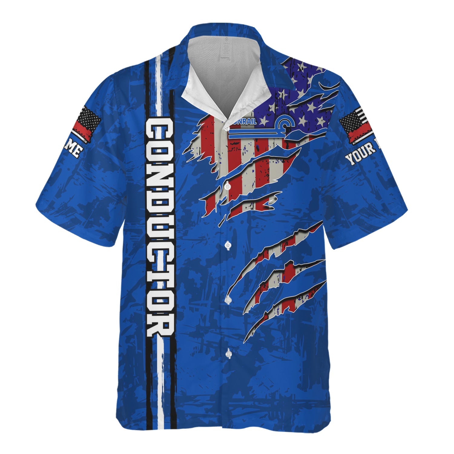 Railspirit Personalized Conrail Railroad Hawaiian Shirt USA Flag Claw Art with Custom Job Train Shirt